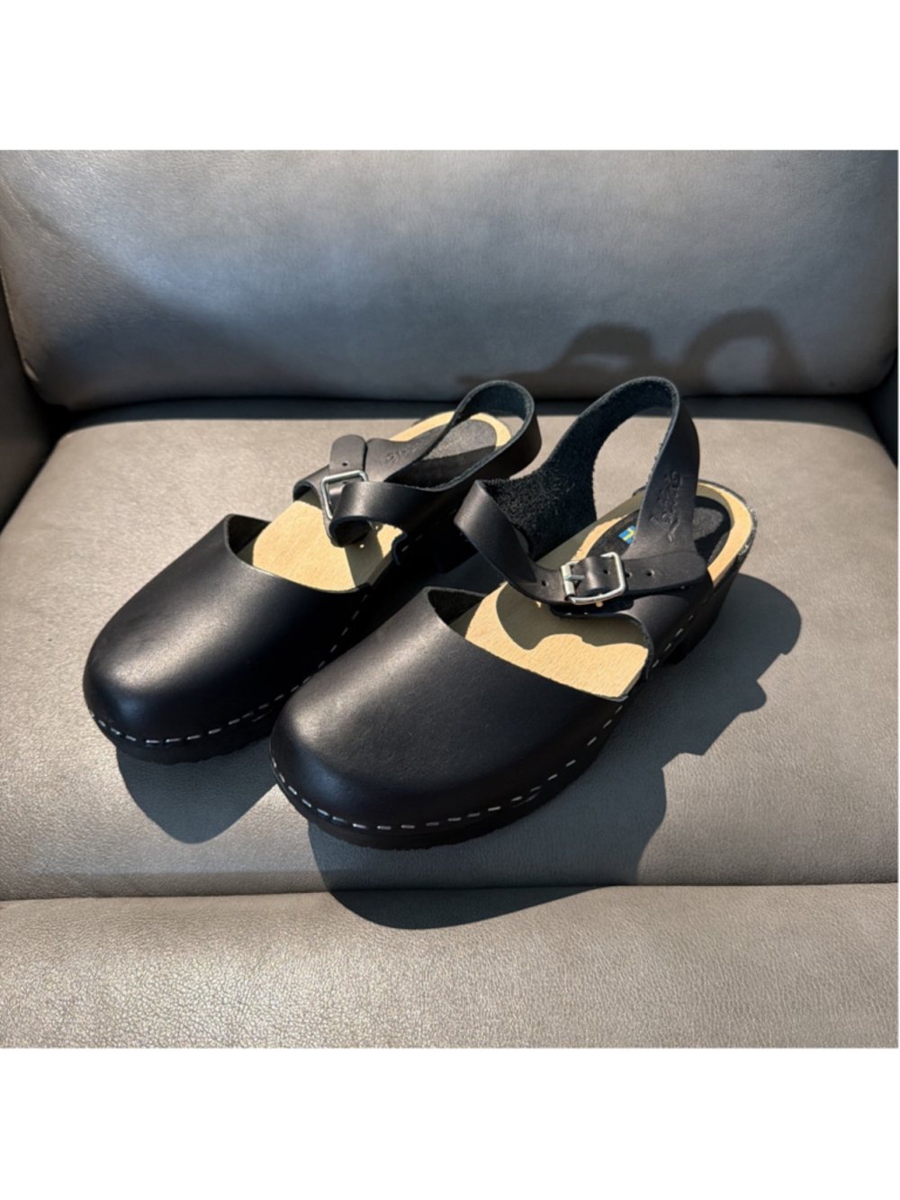 WOMEN’S LOTTA’S CLOG SANDALS SWEDEN STOCKHOLM BLACK LEATHER SIZE 39 EU